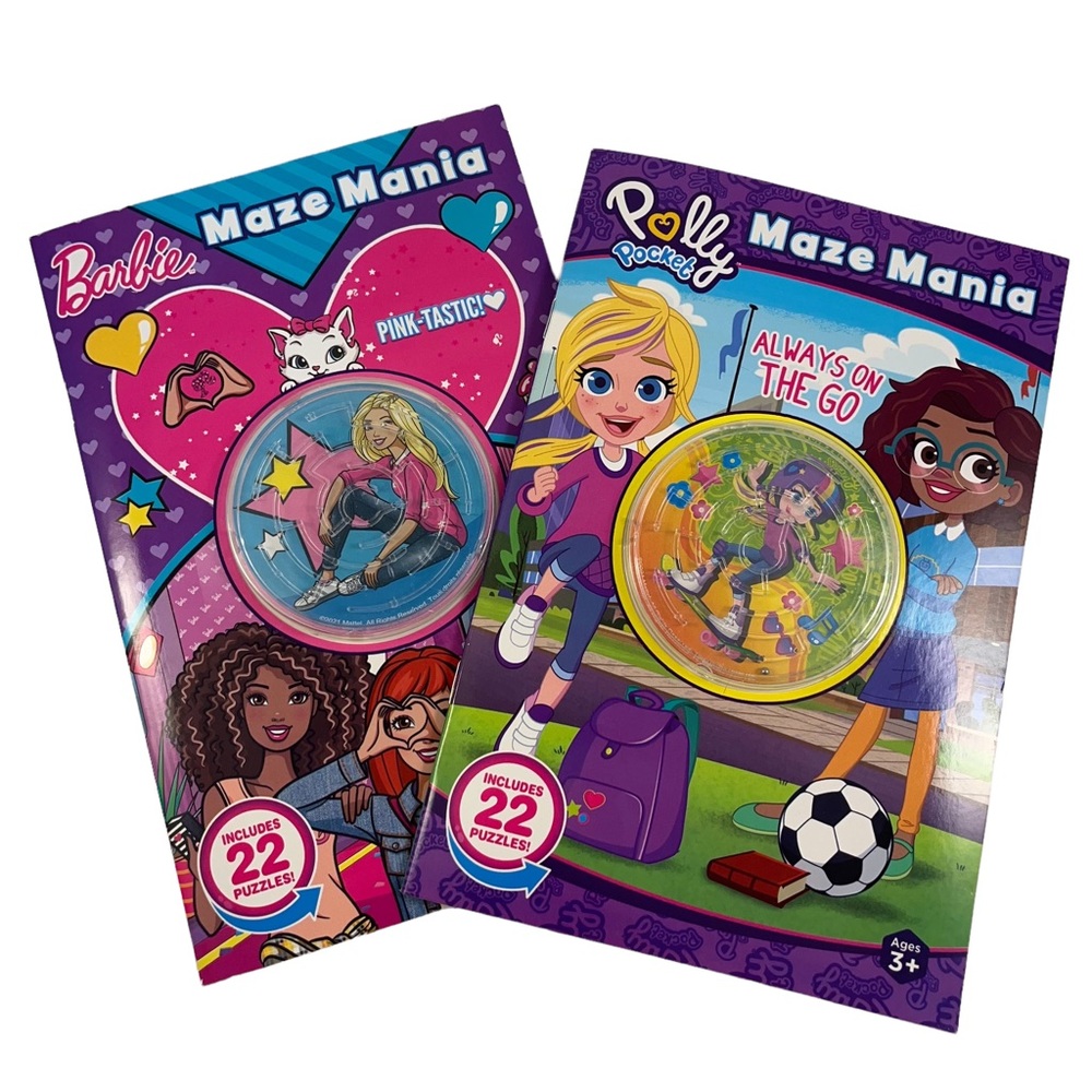 Barbie and Polly Pocket maze books. 22 maze puzzle with a plastic maze included